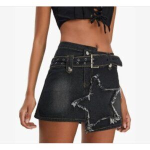 Women's Denim Skirt Vintage Star Patchwork Party Club Jean Skirt Casual Y2k Mini